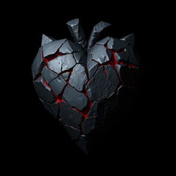 A dark and sinister representation of a heart made of jagged stone, with sharp edges and a rough texture that exudes a sense of malevolence