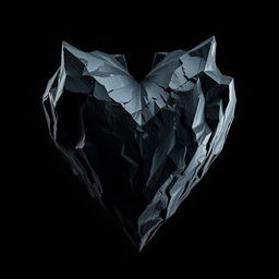 An artistic representation of a heart made of dark, jagged stone, symbolizing malice and darkness