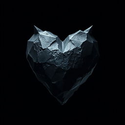 A sinister heart made of dark, jagged stone, symbolizing malice and darkness