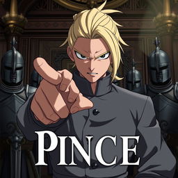 A dark anime cover titled "Pincer" featuring an angry and malevolent noble man dressed in a noble gray outfit