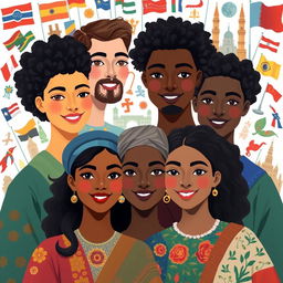 An abstract interpretation of the concept of race, showcasing individuals of diverse ethnic backgrounds, wearing traditional clothing from various cultures, celebrating unity and diversity