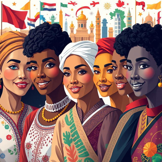 An abstract interpretation of the concept of race, showcasing individuals of diverse ethnic backgrounds, wearing traditional clothing from various cultures, celebrating unity and diversity