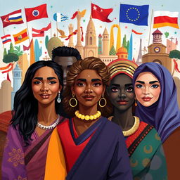 An abstract interpretation of the concept of race, showcasing individuals of diverse ethnic backgrounds, wearing traditional clothing from various cultures, celebrating unity and diversity