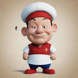 Pilon, a character from the Popeye series, as interpreted by a Chinese cartoon artist. He dons traditional Chinese attire, with a twist of the original style of Popeye series.