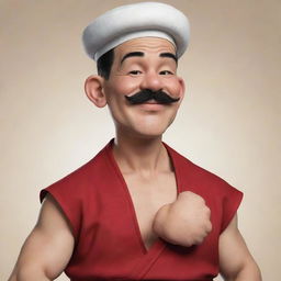 Pilon, a character from the Popeye series, as interpreted by a Chinese cartoon artist. He dons traditional Chinese attire, with a twist of the original style of Popeye series.