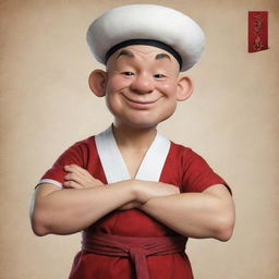 Pilon, a character from the Popeye series, as interpreted by a Chinese cartoon artist. He dons traditional Chinese attire, with a twist of the original style of Popeye series.