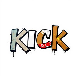 A striking typography design featuring the word 'KICK' in a Banksy style, characterized by bold graffiti lettering and a street art aesthetic