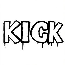 A striking typography design featuring the word "KICK" in bold, white letters with thick black outlines, capturing the edgy essence of Banksy's street art style