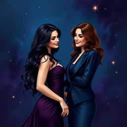 An enchanting and realistic representation of the Gemini zodiac sign, featuring two adult women symbolizing its duality