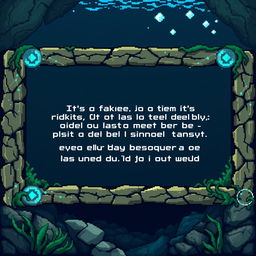 A pixelated dialogue box designed to fit an underwater, mystical theme for a game featuring the Sirena del Desespero