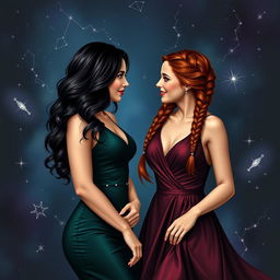 An alluring and realistic representation of the Gemini zodiac sign, featuring two adult women who symbolize its duality