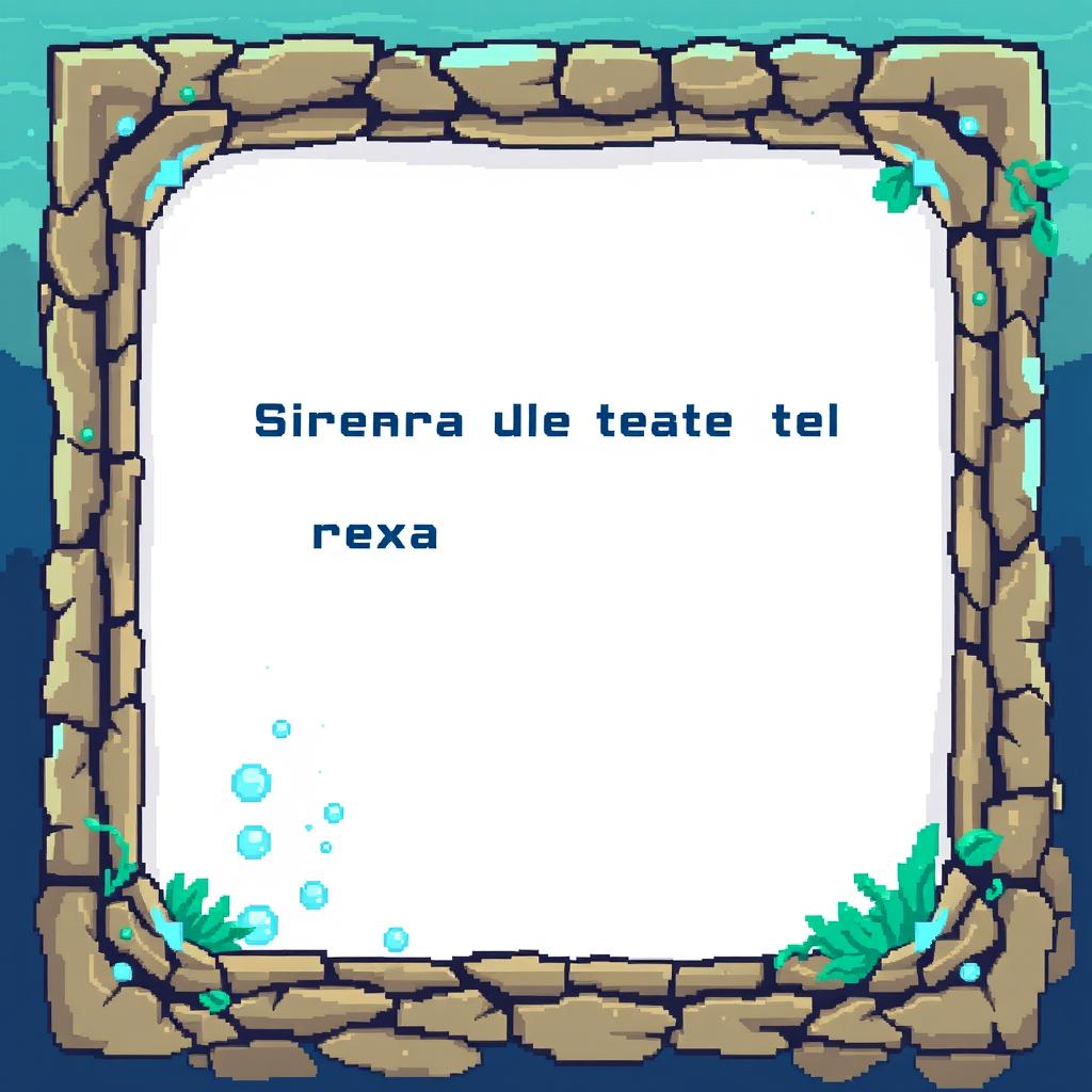 A pixelated dialogue box designed for an underwater, mystical theme for the game featuring the Sirena del Desespero