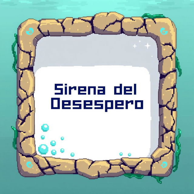 A pixelated dialogue box designed for an underwater, mystical theme for the game featuring the Sirena del Desespero