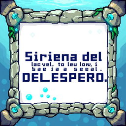 A pixelated dialogue box designed for an underwater, mystical theme for the game featuring the Sirena del Desespero