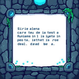 A pixelated dialogue box designed for an underwater, mystical theme for the game featuring the Sirena del Desespero