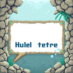 A pixelated dialogue box crafted for an underwater theme