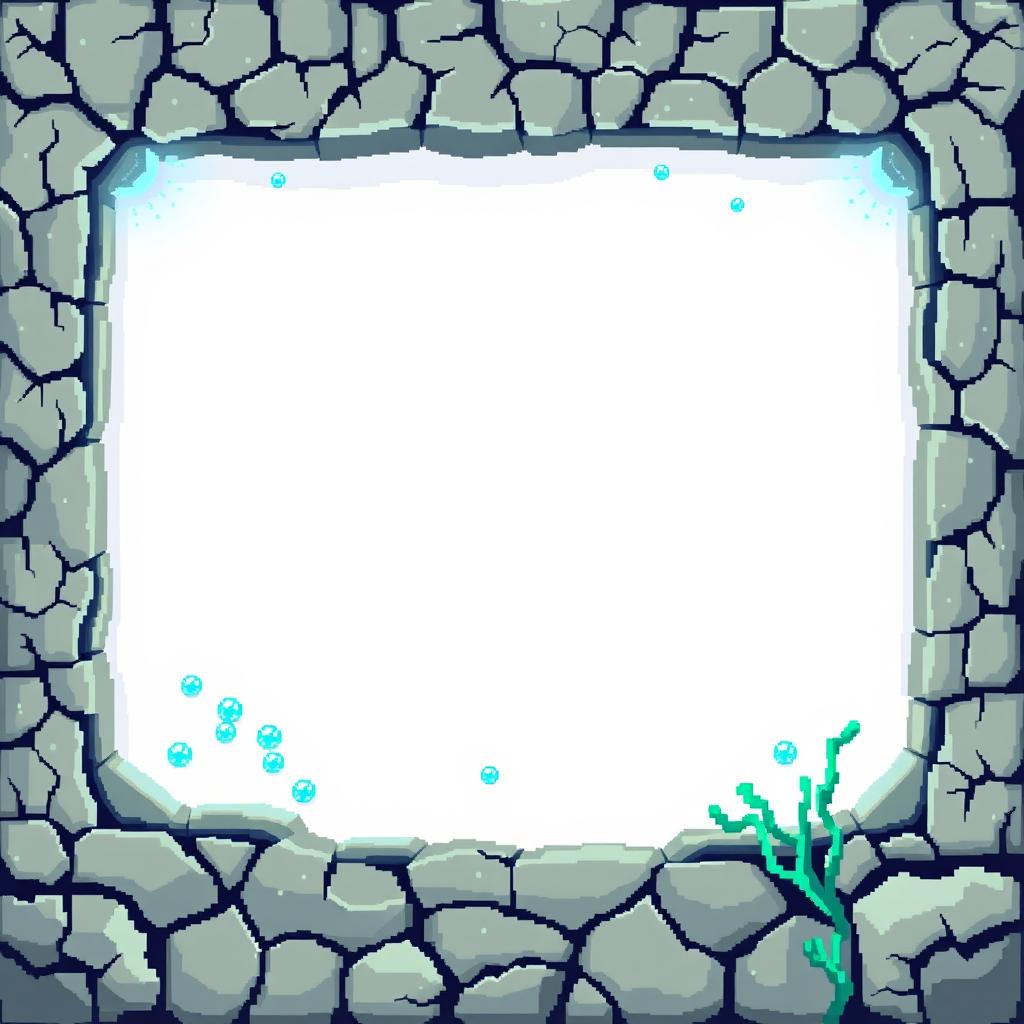 A pixelated dialogue box designed for an underwater theme, featuring a clean white background