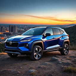A hybrid spot utility vehicle crossover, designed with a sleek and modern silhouette, featuring a blend of rugged off-road capabilities and urban sophistication