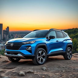 A hybrid spot utility vehicle crossover, designed with a sleek and modern silhouette, featuring a blend of rugged off-road capabilities and urban sophistication