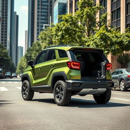 A hybrid spot utility vehicle, featuring a robust and compact design that blends practicality with modern aesthetics