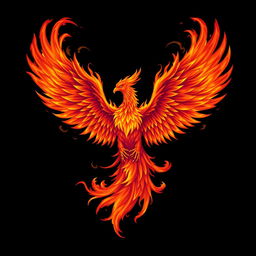 A majestic phoenix with its wings fully spread open, engulfed in vibrant flames