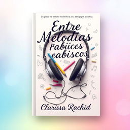 A captivating book cover design featuring a pair of headphones intertwined with colorful sketch pens and scattered doodles, symbolizing the connection between music and drawing