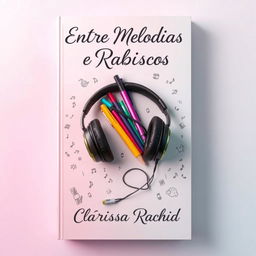 A captivating book cover design featuring a pair of headphones intertwined with colorful sketch pens and scattered doodles, symbolizing the connection between music and drawing