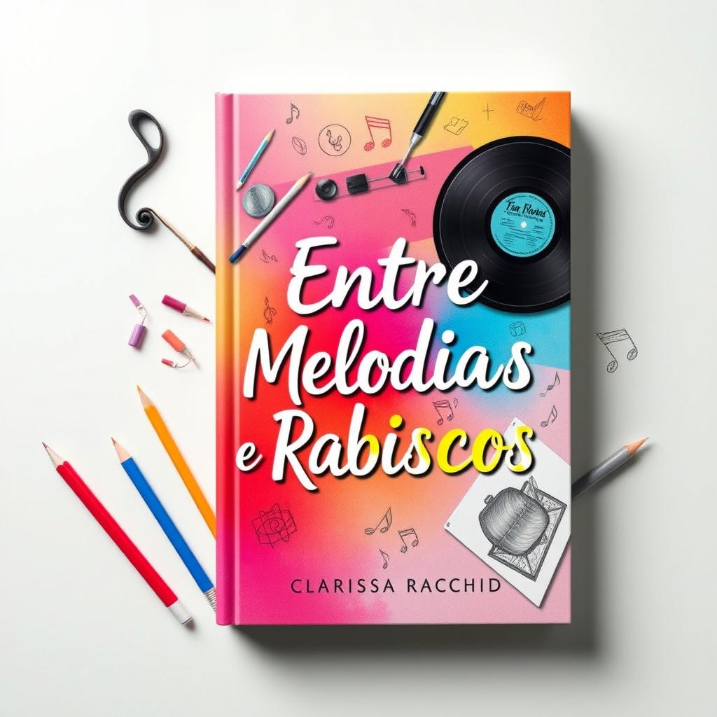 A captivating book cover design for "Entre Melodias e Rabiscos" by Clarissa Rachid