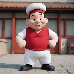 Wimpy from the Popeye series, but with traditional Chinese features and clothing, maintaining the character's iconic traits.