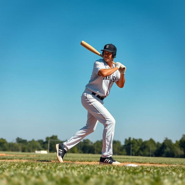 A man actively playing baseball on an open field, showcasing his athleticism and skill