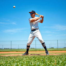 A man actively playing baseball on an open field, showcasing his athleticism and skill