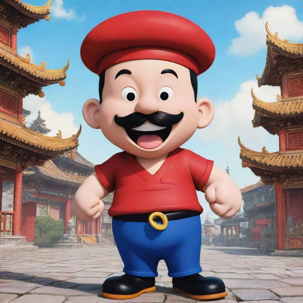 A Chinese style interpretation of Wimpy from the Popeye series, rendered in a vibrant anime style.