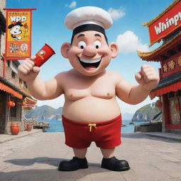 A Chinese style interpretation of Wimpy from the Popeye series, rendered in a vibrant anime style.