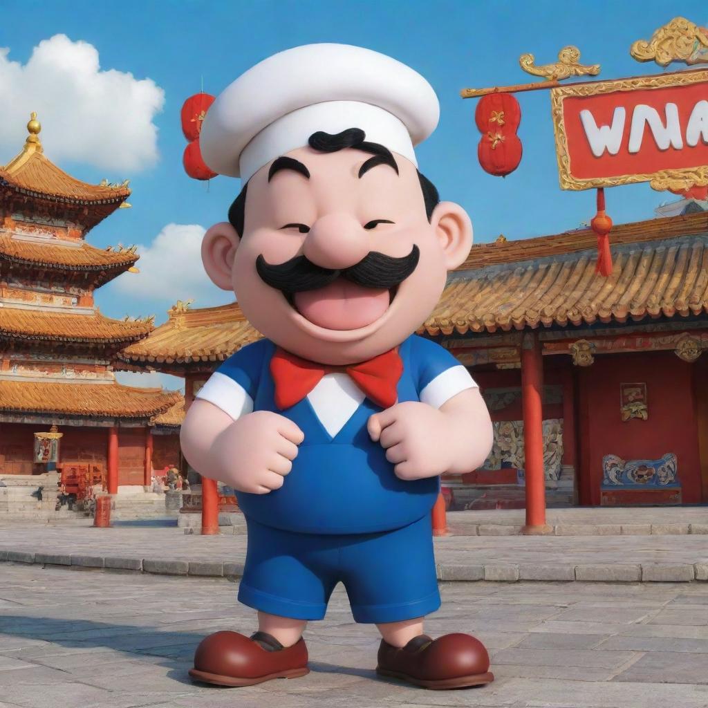 A Chinese style interpretation of Wimpy from the Popeye series, rendered in a vibrant anime style.