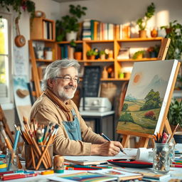 A beautifully inspirational scene of a person engrossed in their work, surrounded by tools of their trade that reflect their passion