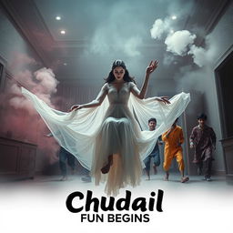 A cinematic horror comedy film poster titled 'Chudail Fun Begins'