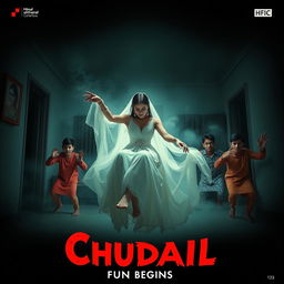 A cinematic horror comedy film poster titled 'Chudail Fun Begins'