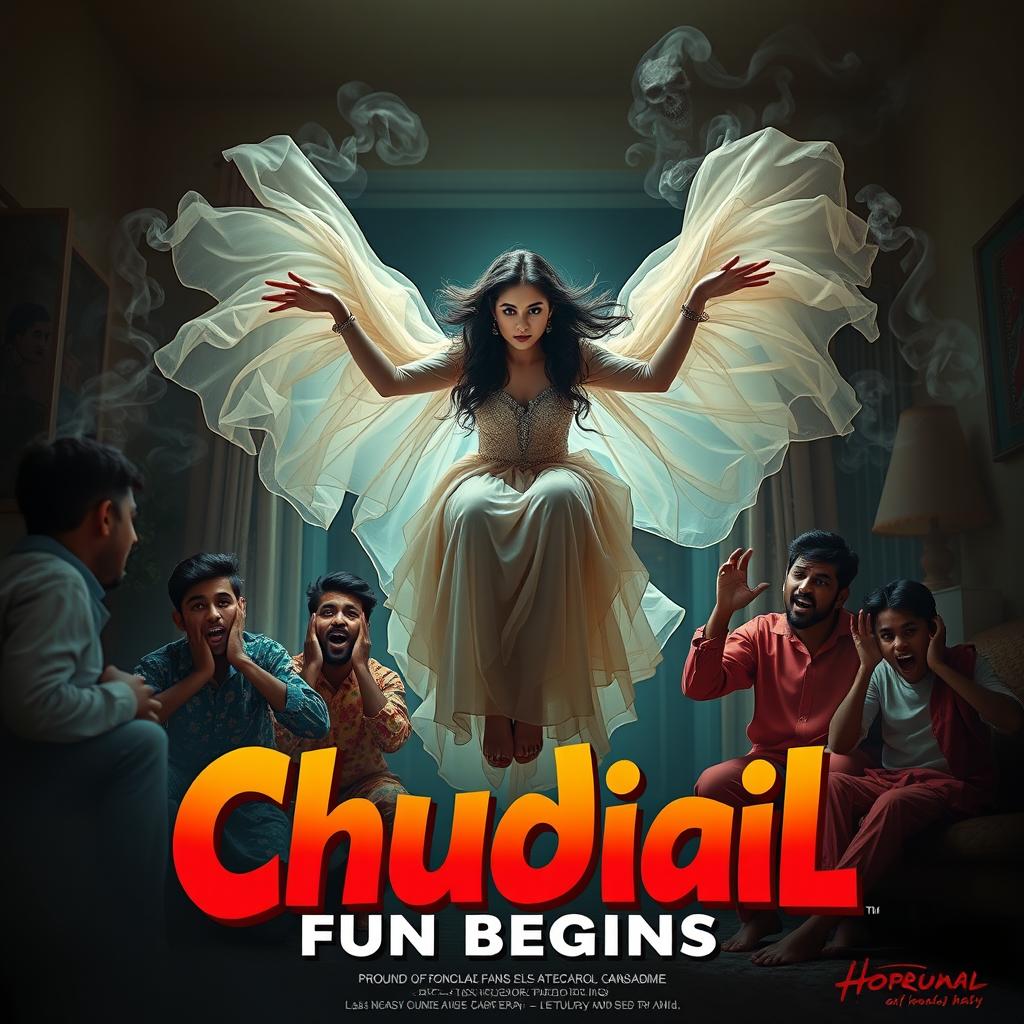 A cinematic horror comedy film poster titled 'Chudail Fun Begins'