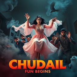 A cinematic horror comedy film poster titled 'Chudail Fun Begins'