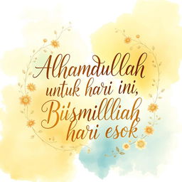 The phrase 'Alhamdulillah untuk hari ini, Bismillah untuk hari esok' beautifully illustrated in an artistic calligraphy style