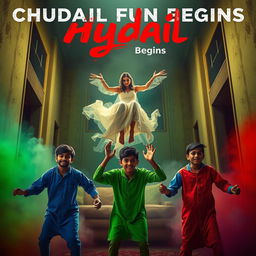 A cinematic horror comedy film poster titled 'Chudail Fun Begins'