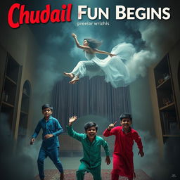 A cinematic horror comedy film poster titled 'Chudail Fun Begins'