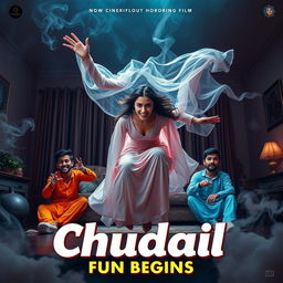 A cinematic horror comedy film poster titled 'Chudail Fun Begins'