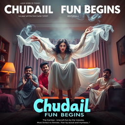 A cinematic horror comedy film poster titled 'Chudail Fun Begins'