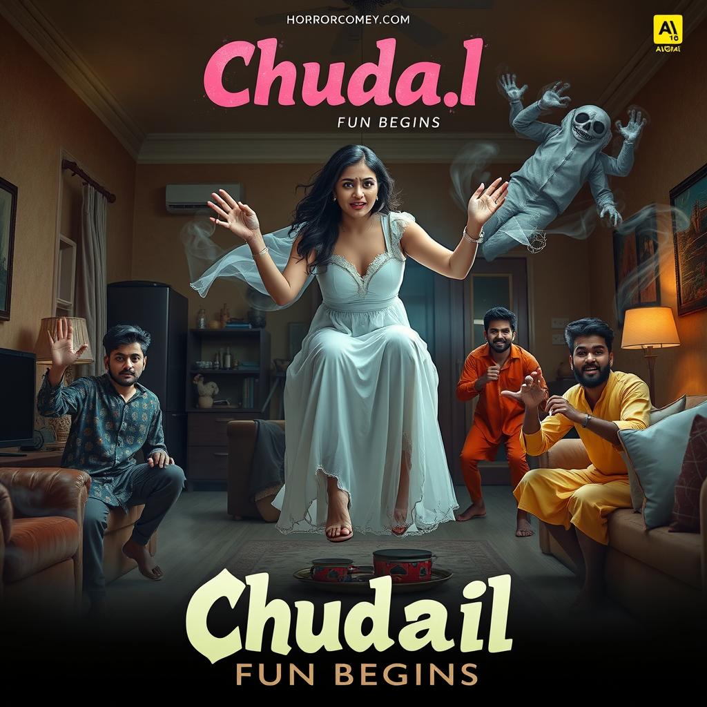 A cinematic horror comedy film poster titled 'Chudail Fun Begins'