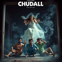 A cinematic horror comedy film poster titled 'Chudail Fun Begins'