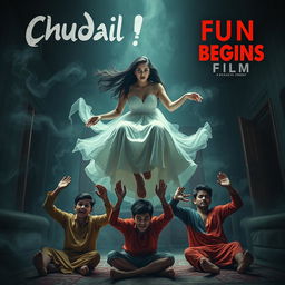 A cinematic horror comedy film poster titled 'Chudail Fun Begins'