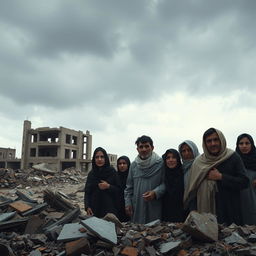 A somber representation of the aftermath of an Israeli attack on Gaza, illustrating the profound sadness affecting Palestinian citizens