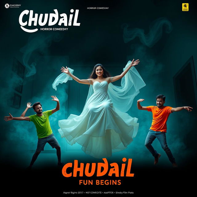 A cinematic horror comedy film poster titled 'Chudail Fun Begins'