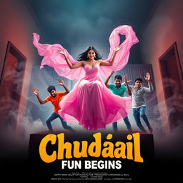 A cinematic horror comedy film poster titled 'Chudail Fun Begins'